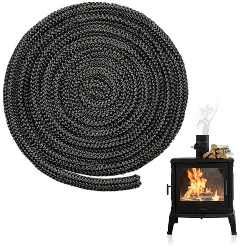 Riisoyu Kit corda nera per stufa, 2,5m Guarnizione per camino Guarnizione Stufa a Legna Cavo di tenuta per stufa Guarnizione in fibra di vetro per caldaia, forno, camino, bruciatore a legna, Ø 10mm