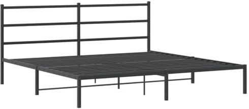 vidaXL Metal Bed Frame - Black Steel 193x203 cm with Headboard, Elevated Frame for Under-bed Storage, Sturdy Construction, and Breathable Support.
