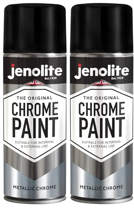 JENOLITE Chrome Spray Paint | Smooth Metallic Silver | Chrome Colour | Multi-Surface Paint For Metal, Wood, Plastic, Ceramic | Suitable For Interior & Exterior Use | 2 x 400ml