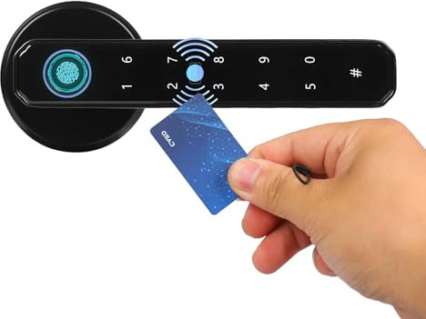 MEHOOSPVN Smart Lock, Smart Door 4-in-1 Lock Door Handle Electronic IC Card and Keyboard Password Biometric Identification Fingerprint Key Digital Electronic Touch Front Door Home Office Apartment
