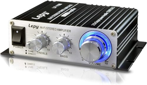 XRLUC Mini Amplifier Home Audio Stereo Hi-Fi 12V Power Amp, 2 Channel Digital Class D Powerful Bass Music Streaming for Passive Speaker PC TV Cell Phone Car Vehicle