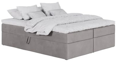 mybed. Boxspringbett ohne Kopfteil Simple Polsterbett mit Bettkasten Grau Dream Velvet 20217 Velours 7 Zonen Taschenmatratze H3 und Topper Doppelbett 140x200