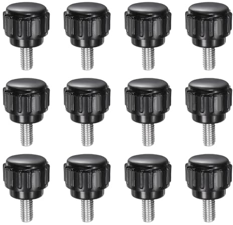 QUARKZMAN 12 stycken räfflade skruvar med gänga M4 x 8 mm x 14 mm rund huvudskruv rostfritt stål 304 runda handtagsbultar klämknappar 14 mm handknappar tumskruvar spännskruv för industri maskin