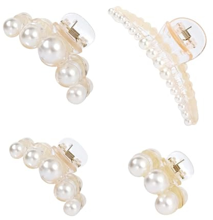 Set di 4 Pinze per Capelli con Perl, Accessori Capelli Eleganti per Donna, Fermaglio Capelli per Capelli Spessi, Mollettone per Capelli Donna per Uso Quotidiano e Occasioni Speciali