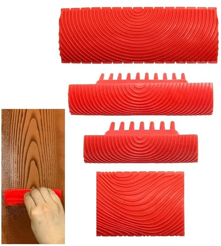 Outil de Grain de Bois de Caoutchouc, 4 Pièces Outils de Peinture en Caoutchouc, Outil de veinage du Bois, Outil de Veinage du Bois en Caoutchouc Réutilisable, pour les Décorations Murales DIY