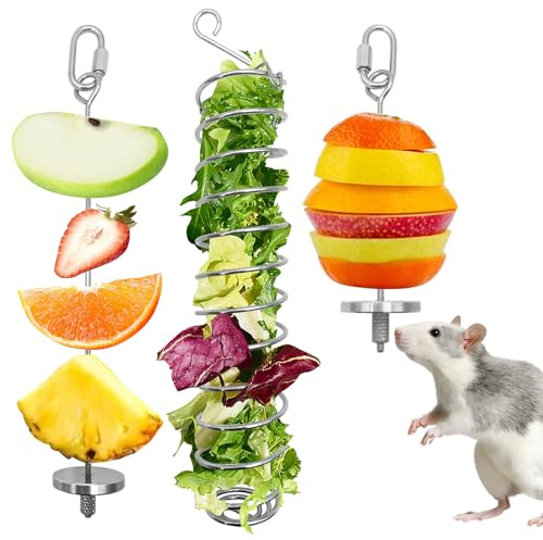 BNOSDM 3 in 1 Stainless Steel Rat Foraging Toy Rats Vegetable Fruit Feeder Hanging Rodent Food Basket Mice Cage Accessories for Gerbils, Guinea Pig, Syrian, Dwarf Hamster