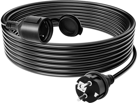 Verlängerungskabel für den Außenbereich, 20 m, Verlängerungskabel 20 m mit Schutzkappe – IP44 außen, Querschnitt 3 G1,5 mm², Belastungsgrenze 16 A/250 V, Schutzkontakt für Innen & Außen
