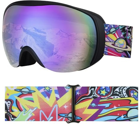 YooxArmor Skibrille Kinder, Anti Fog Snowboardbrille mit Double Lens für 6-14 Jahren Jungen und Mädchen,100% UV Helmkompatible OTG Schneebrille für Skifahren Skaten Wintersport