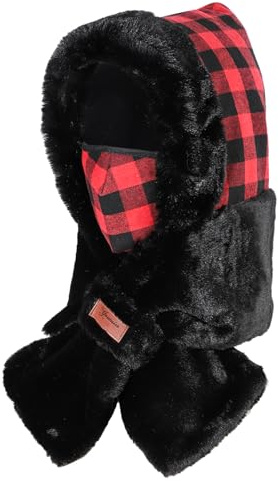 LY4U Combo Chapeau Écharpe pour Femmes, Balaclava Coupe-Vent d'hiver avec Masque Détachable, Capuche Thermique Épaissie en Fleece pour Le Cyclisme, la Course à Pied, Le Ski