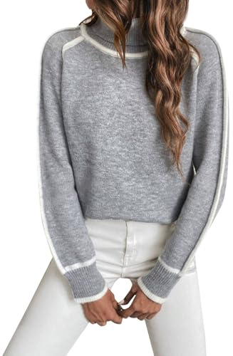 Suéter de cachemira para mujer, cuello polo, suéter de punto para otoño e invierno, suéter de cuello alto, suéter elegante e informal, suéteres térmicos a rayas de cuello alto