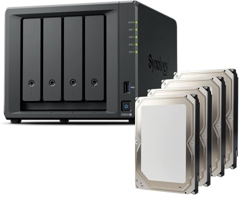 Synology DS925+ Bundle - Discos duros (4 unidades de 16 TB) 4Bay Desktop NAS, puertos de 2,5 GbE, 4 GB de RAM