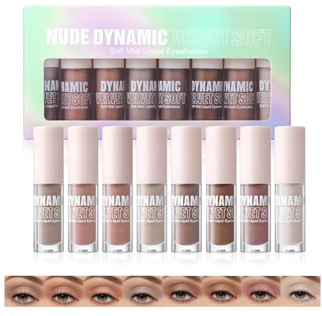 Set de 8 sombras de ojos líquidas, sombras de ojos mate cremosas en tonos nude con microperlas, de larga duración y resistentes al agua. Kit de maquillaje para ojos ahumados