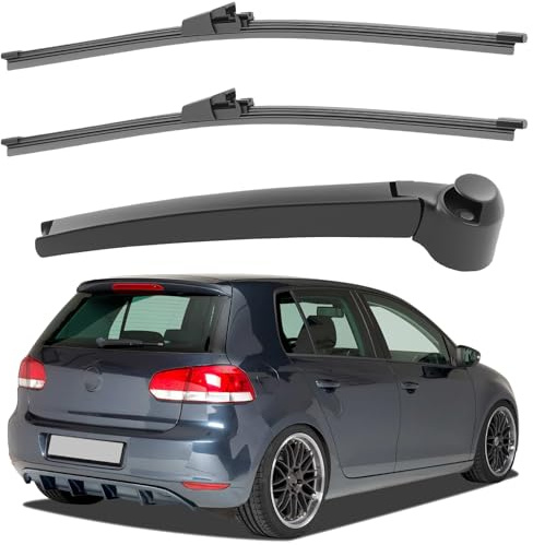 Juego de Limpiaparabrisas Ventana Trasero Compatible para Polo 9N 02-09 Golf Plus 05-09 | 2 Piezas Limpiaparabrisas Escobillas Trasero de Coche y 1 Piezas Brazos de Limpiaparabrisas Reemplazar