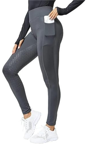 CGUOHU Termiska ridbyxor sport dam fleecefodrade bootcut ridbyxor vinter full säte tights med fickor ridbyxor, Grå, M