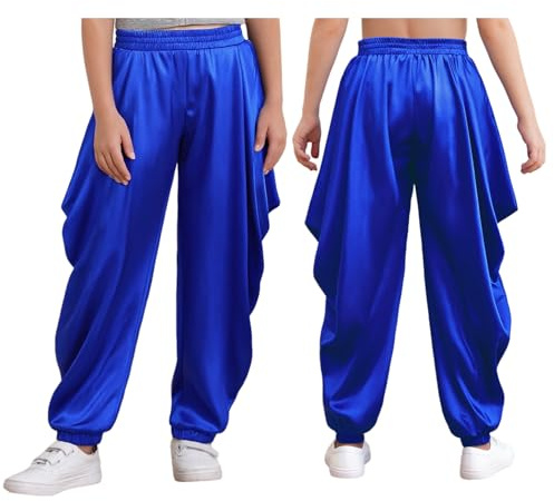 Runhomal Boys Yoga Dancing Bottoms India Hippie Dance Trousers Theme Party Costume Halloween Harem Pants Blue 9-10 Years