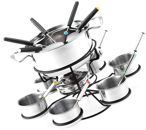 Fondue-set – 21 delar roterande ostfondue-set, utomhus grillspis, alkohol eldpanna | praktisk köksutrustning för glass choklad kött njutning trädgårdsfest rostbeständig