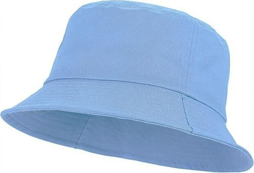 ZRWASKA® Unisex Bucket Hat Kids Reversible Boys, Girls Cotton Fishing Hats for Camping, Hiking, Traveling, Baseball Cap, Football Summer Beach Sun Hat Plain Colours Size 54 cm (Sky Blue)