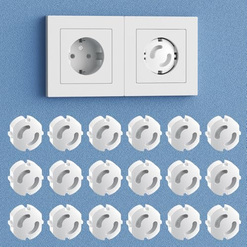 SAFELON 18 Piezas Tapas de enchufe estilo alemán, protectores de enchufe eléctricos para bebés, cubiertas de tomas para protección infantil (Blanco)