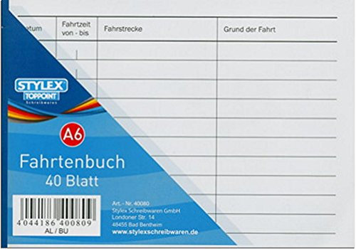 5 Fahrtenbücher DIN A6 Stylex Fahrtenbuch 40 Blatt