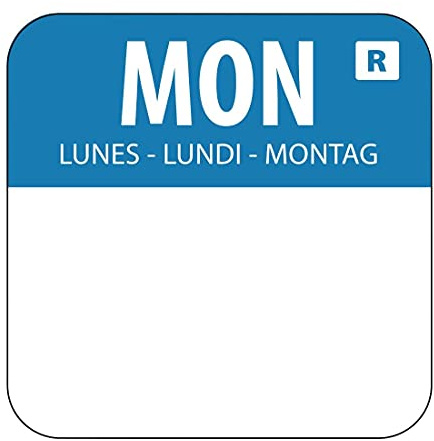 1 Colour Coded Blue Monday Food Safety Day Labels Food Rotation System Catering Hygiene Home Kitchen Restaurant Storage Monday - Blue. 1000 labels per roll