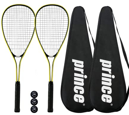 2 x Prince Power Rebel Ti Squash Rackets + Covers + 3 Squash Balls