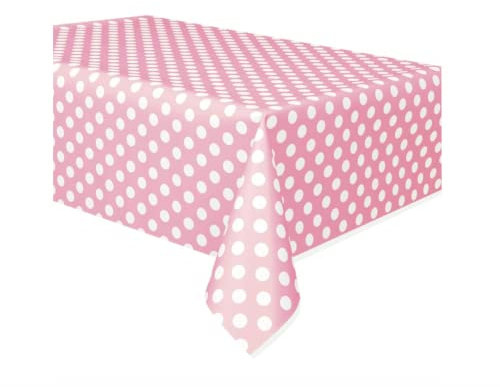 Punktmuster-Kunststoff-Tischdecke - 2,74 m x 1,37 m - Hellrosa