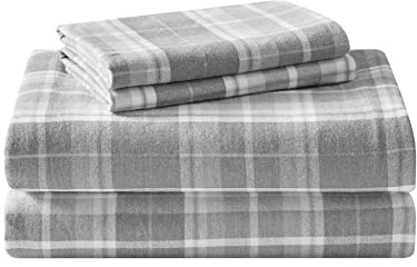Laura Ashley Home - Full Sheets, Cotton Flannel Bedding Set, Brushed for Extra Softness & Comfort (Mulholland Plaid Grey, Full)