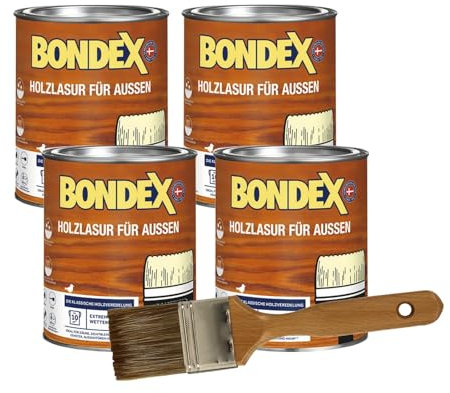 Bondex Holzlasur für aussen 3L inkl. 50mm Pinsel Intensivschutz vor Nässe, UV-Strahlung und Umwelteinflüssen für alle Hölzer im Außenbereich (Eiche)