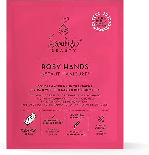 Seoulista Beauty Rosy Hands Instant Manicure – Trattamento maschera mani a casa – lenire e idratare la pelle secca, unghie, cuticole, anti-età con vitamina C, cera d'api – Fade Dark Spots – premiato