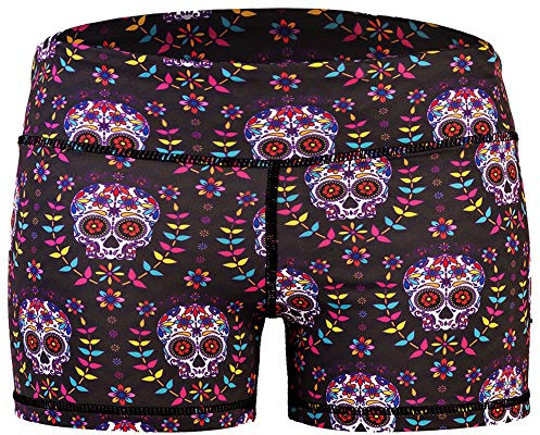 Epic MMA Gear WOD Booty Shorts for Women (Medium, Black M Skull)