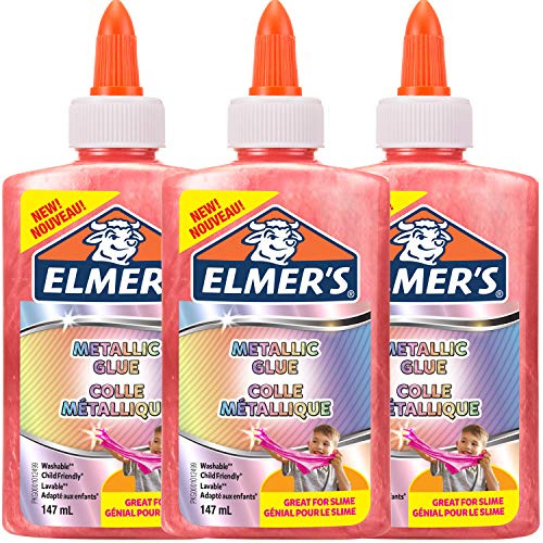 Elmers metalliska PVA-lim | Rosa | 147 ml | Tvättbart och barnvänligt | Perfekt för att göra Slime | Tvättbart och barnvänligt | 1 st