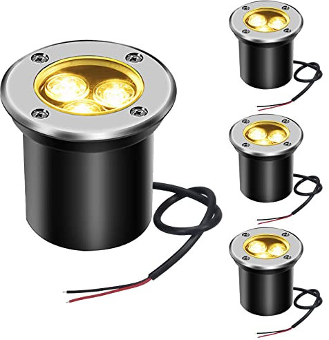 AHOTSUK LED Bodeneinbaustrahler Wegeleuchten 12V 24V 3W Bodeneinbaustrahler Aussen IP67 Gartenstrahler für Aussen Wegbeleuchtung Garten Terrasse Treppen,warmweiß