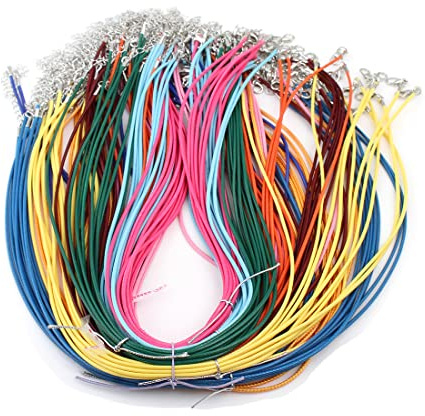 Perlin - 10 cordoncini per gioielli, 10 pezzi, colori assortiti, 46 cm, cordoncino in cotone cerato, 1,5 mm, cordoncino intrecciato con chiusura a moschettone in argento, per collane