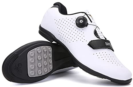 Zapatillas De Ciclismo, Zapatillas De Bicicleta De Montaña Y Carretera con Suela De Goma, Zapatillas De Bicicleta Sin Bloqueo con Sistema De Cordones De Rotación Rápida (White,38)