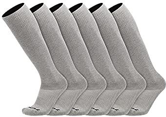 TCK Over the Calf Work Socks 6 Pair Moisture Wicking for Men and Women (Grey, Large)