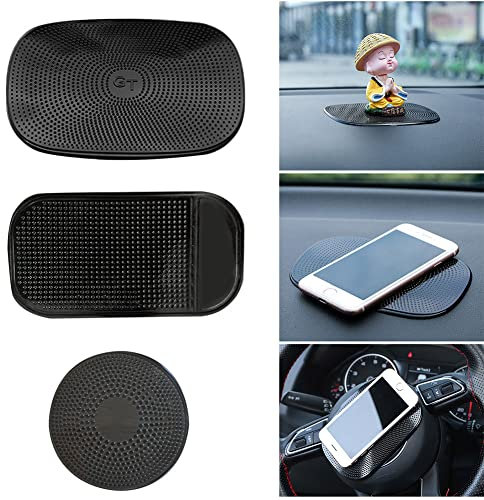 GHEART Tappetini Antiscivolo per Auto, Nano Gel Fixate Pad, Tappetino Antiscivolo in Silicone Riutilizzabile,Lavabile Adesivi Gel Doppia Faccia per Porta Cellulare Auto, GPS, Casa, Ufficio, 3pc