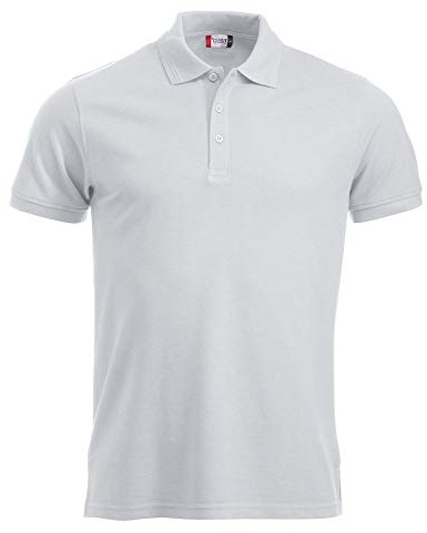 CLIQUE - Polo de media manga Manhattan, de poliéster, cierre de botones, borde de manga con acanalado, aberturas laterales, ajuste slim-fit, Color blanco., 4XL