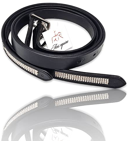 Horse Diamante Stirrup Leathers Adults Or Childs Black Brown Color Strong Leather With Soft Finish For Dressage (48-INCH, BLACK)