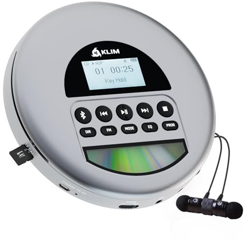 KLIM Nomad - New Version - Portable CD Player Walkman with Long-Lasting Battery - with Headphones - Radio FM - Compatible MP3 CD Player Portable - TF Card Radio FM Bluetooth - Ideal for Cars - Grey