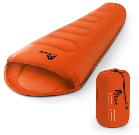 azark Sac de Couchage de qualité supérieure, 350 g/m², léger et imperméable, 4 Saisons de Camping, randonnée et Plein air, Sac de Couchage pour Adultes et Enfants (Orange)