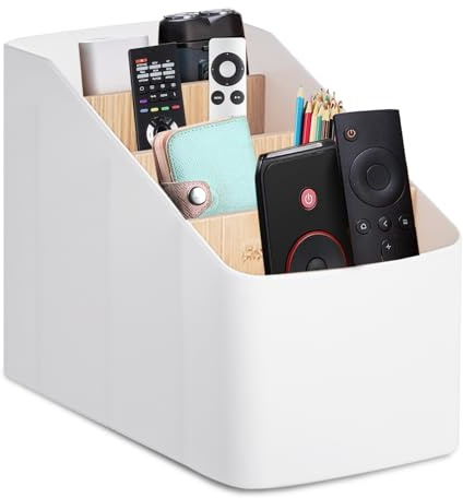 TOATELU 1 organizer per telecomando con 4 tasche, organizer da tavolo con telecomando in plastica, organizer da scrivania per telecomandi, cancelleria, quaderni, penne