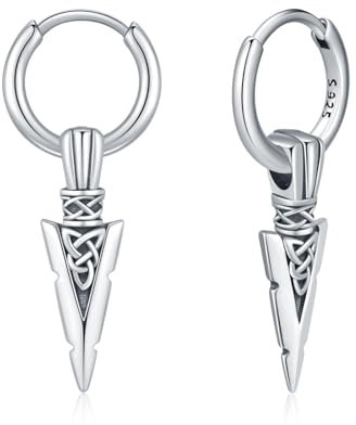 MEDWISE Keltische Pfeilspitze Creolen Ohrringe 925 Sterling Silber Keltische Ohrringe Herren Pfeil Hängend Schmuck Geschenk für Sohn Damen Männer Teenager Unisex