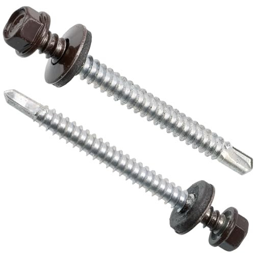 AERZETIX - C77447 - Set di 40 viti per lamiera autoperforante Ø5.5x60mm + rondella di tenuta EPDM - RAL 8017 - impronta testa 8mm esagonale - in acciaio al carbonio