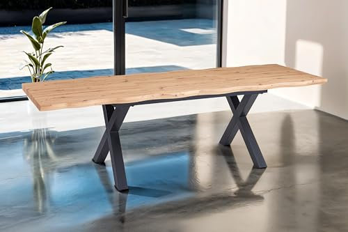 SAM Esstisch 180x90 cm Swan, MDF-Tischplatte mit Eiche-Optik, Ausziehtisch, Baumkante, Tischbeine in X-Form, Schmetterlingsauszug (2X 40 cm Platten), ausziehbarer Esszimmertisch auf 260 cm
