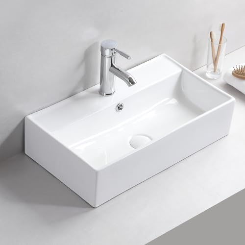 55 x 32 cm weißes rechteckiges Badezimmerwaschbecken - über Zähler Keramik Waschbecken mit Wasserhahn Loch für Badezimmer