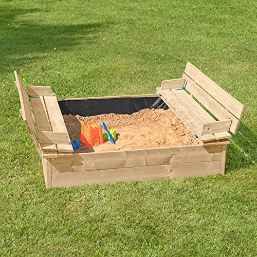 HARRIER Wooden Sandpit with Benches | Treated Outdoor Sandbox with Lid - 124cm x 124cm