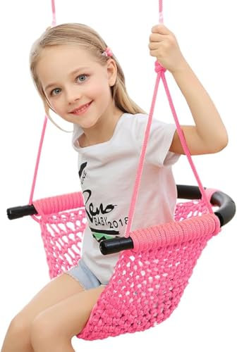 ROPECUBE Hand-Knitting Toddler Swing, Swing Seat for Kids with Adjustable Ropes, for Outdoor Indoor, Playground, Backyard (Pink)
