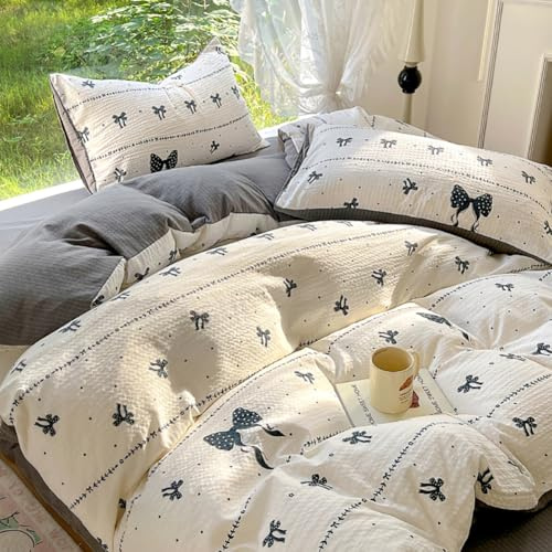 Michorinee Housse de Couette 220x240 Nœud Papillon Noir Parure de Lit 2 Personnes Adulte avec Fermeture Éclair - Réversible Linge de Lit Noir et Blanc avec 2 Taies d'oreiller 65x65 cm