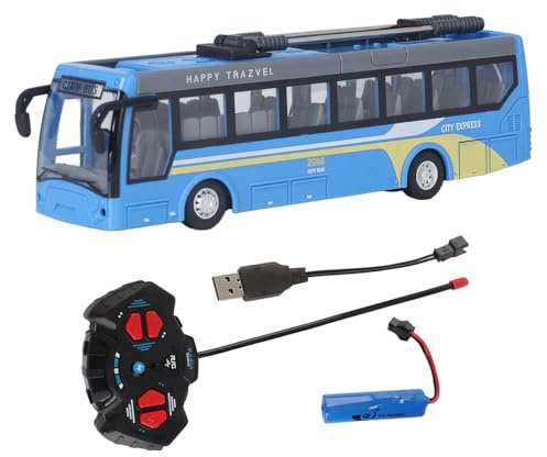Qudinip Bus de Control Remoto, Juguete de Control Remoto, Alta Simulación Todas Las Direcciones Que Conducen 360 ° de Rotación con Batería Recargable para Niños de 3 Años (Azul)