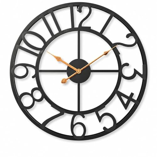 Pytha Sight Wall Clocks for Living Room,Big Modern Decorative Black 33.5cm Metal Arabic Numerals Silent Industrial Wall Clock for Office,Kitchen,Fireplace,Dining Room
